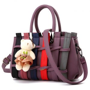 Rattan ladies hand bag with cute bear